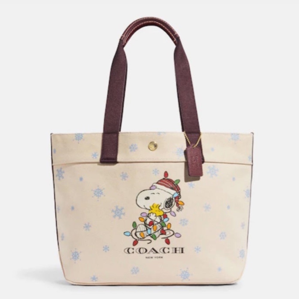 NEW Coach X Peanuts Tote In Canvas With Snoopy Motif